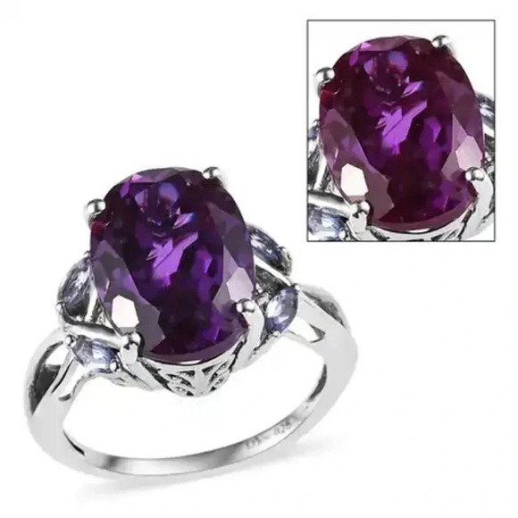 Color Change Sapphire & Natural Tanzanite Ring In 925 Sterling Silver - Picture 5 of 8